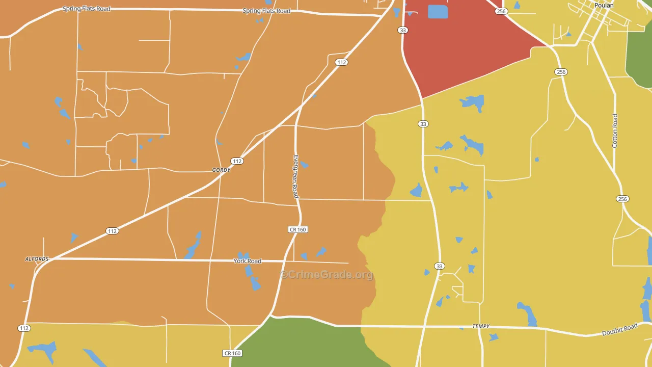 Gordy, GA Map of Burglary Rates