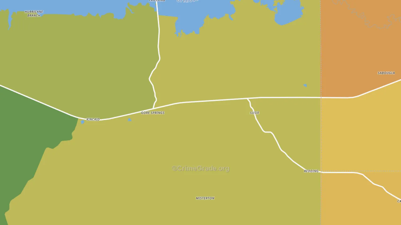 Gore Springs, MS Map of Burglary Rates