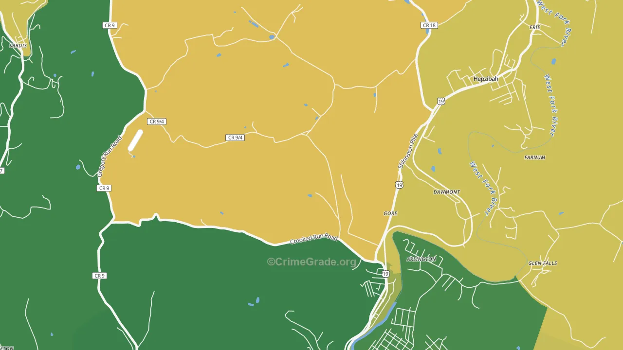 Gore, WV Map of Burglary Rates