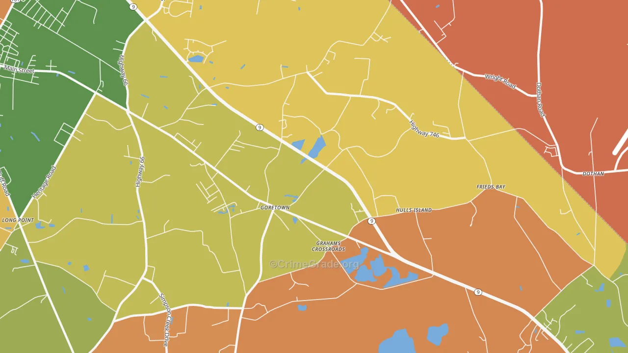 Goretown, SC Map of Burglary Rates