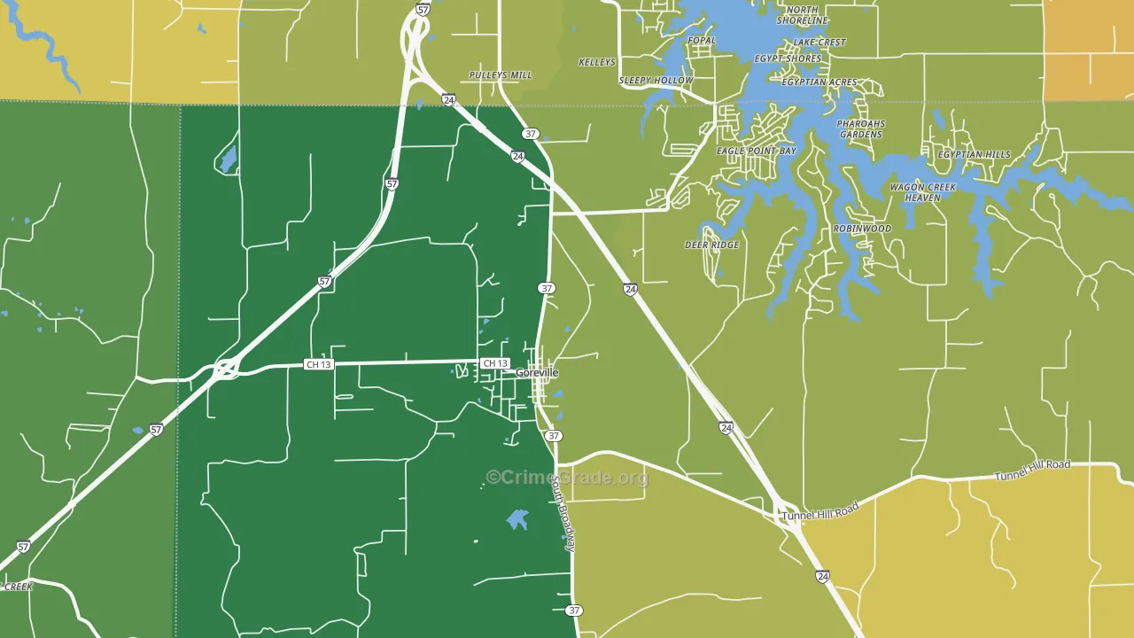 Goreville, IL Map of Burglary Rates