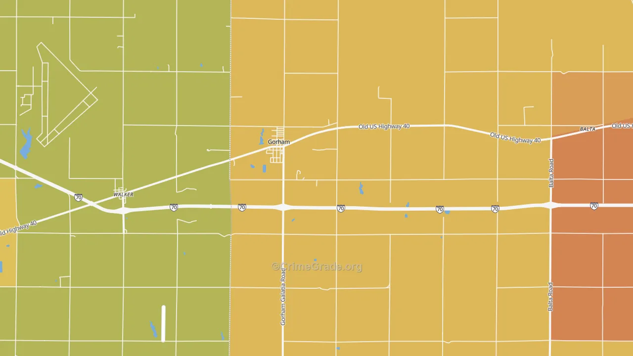 Gorham, KS Map of Burglary Rates