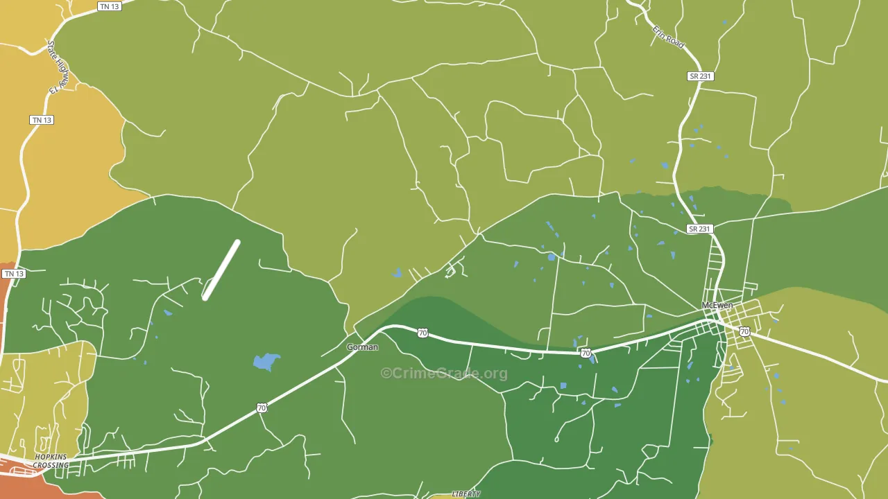 Gorman, TN Map of Burglary Rates