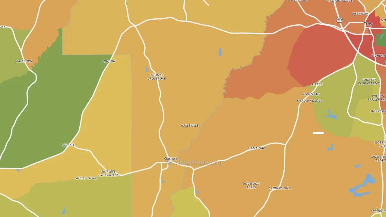 Goshen, AL Map of Burglary Rates