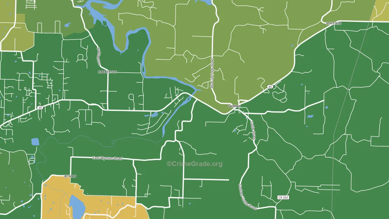 Goshen, AR Map of Burglary Rates