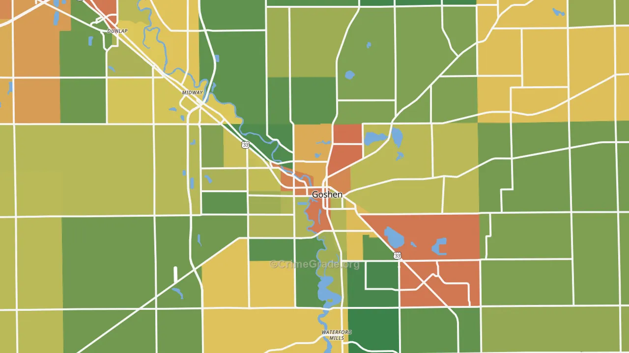Goshen, IN Map of Burglary Rates