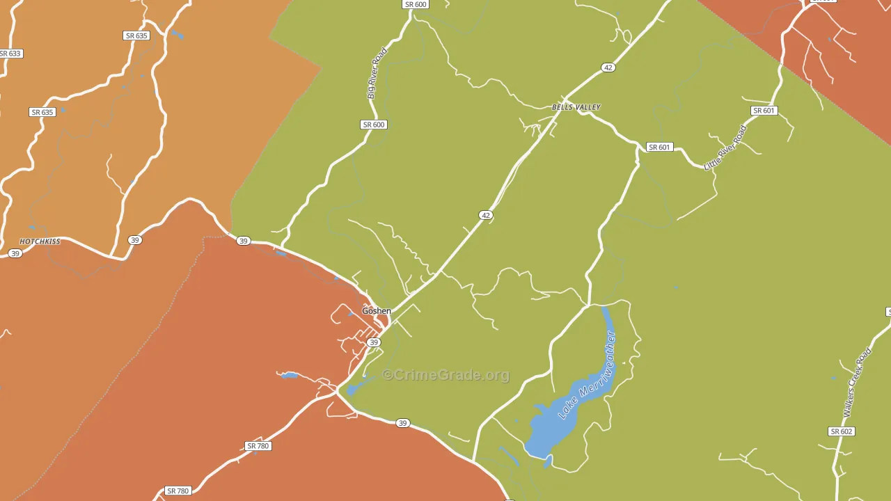 Goshen, VA Map of Burglary Rates