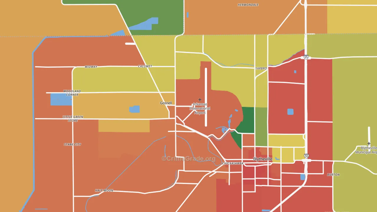 Gosnell, AR Map of Burglary Rates