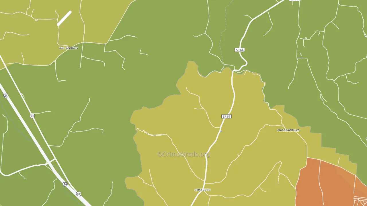 Gossburg, TN Map of Burglary Rates