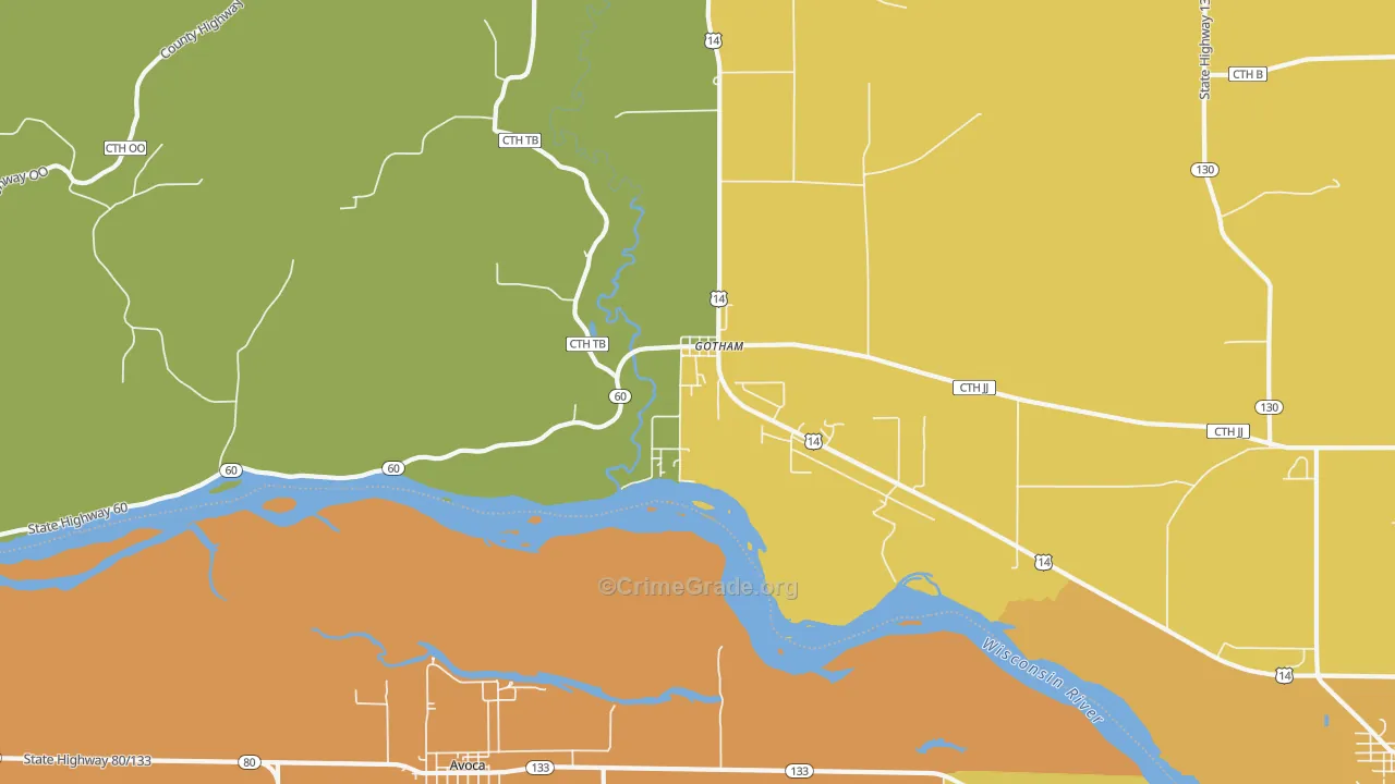 Gotham, WI Map of Burglary Rates