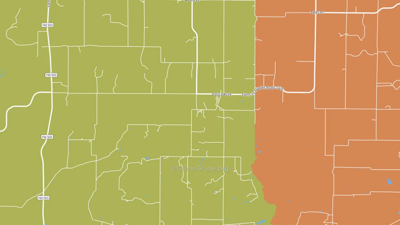 Gouldbusk, TX Map of Burglary Rates
