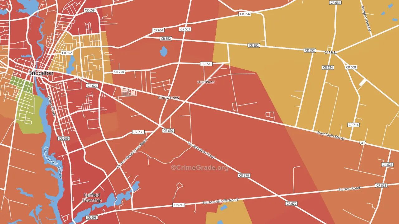 Gouldtown, NJ Map of Burglary Rates