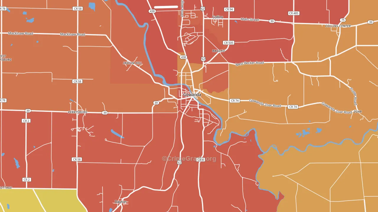 Gowanda, NY Map of Burglary Rates