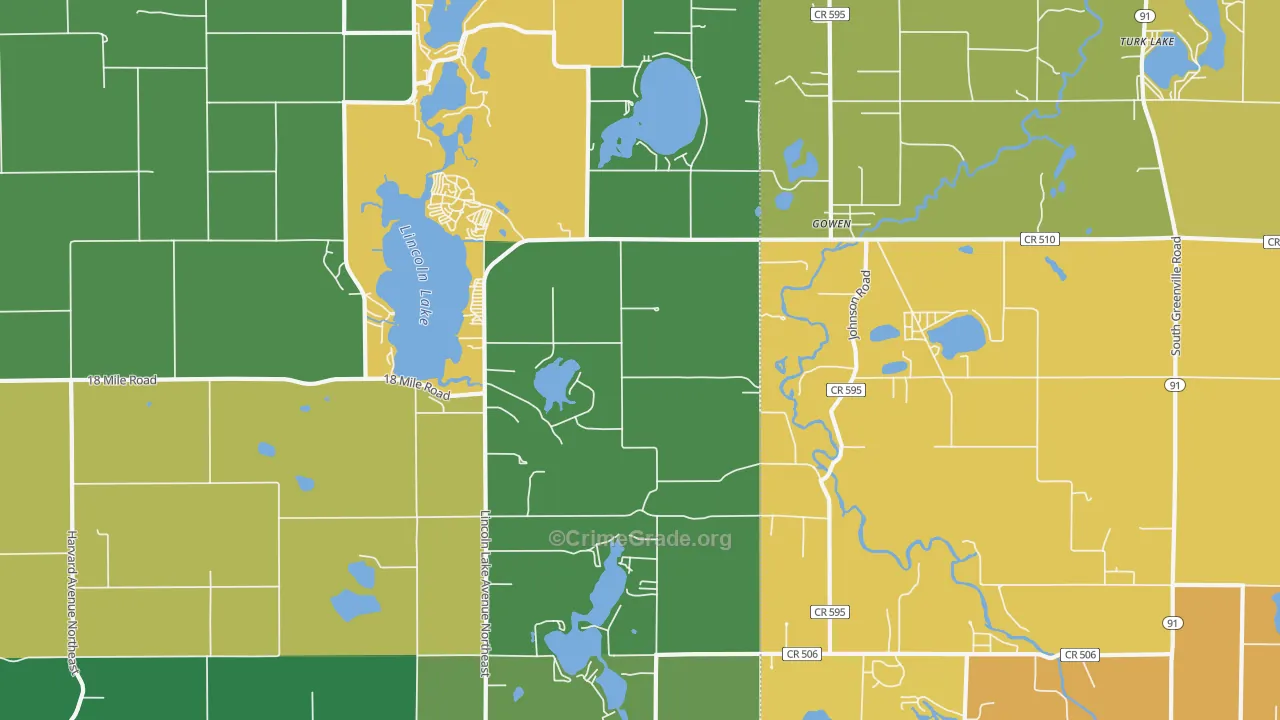 Gowen, MI Map of Burglary Rates