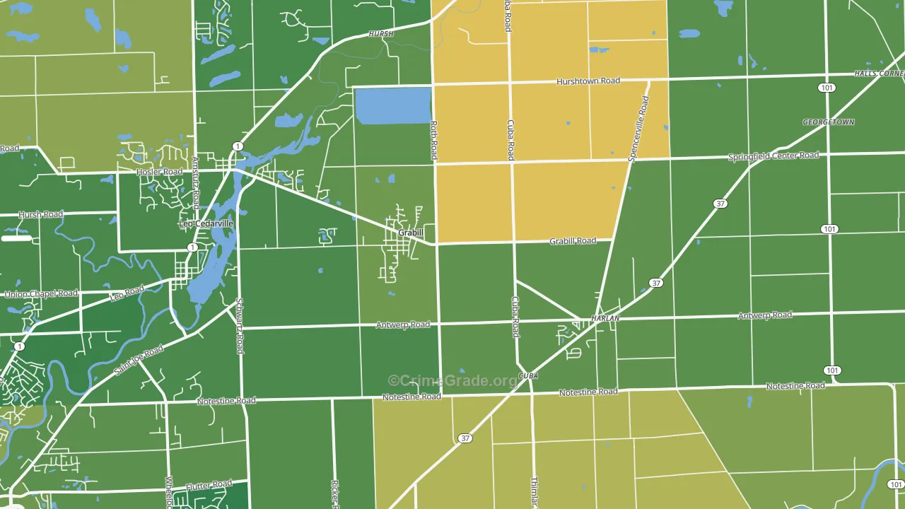 Grabill, IN Map of Burglary Rates