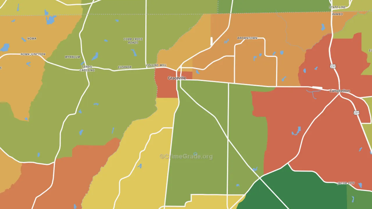 Graceville, FL Map of Burglary Rates