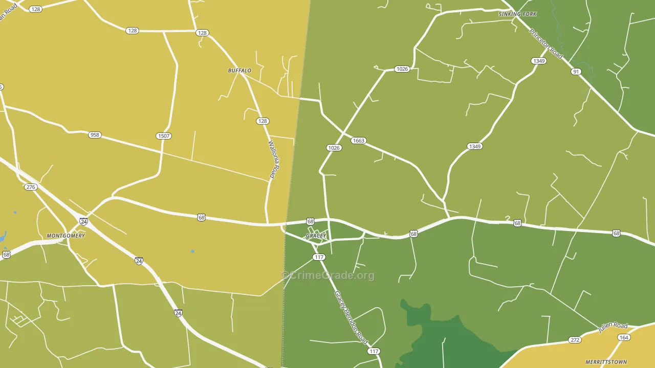 Gracey, KY Map of Burglary Rates