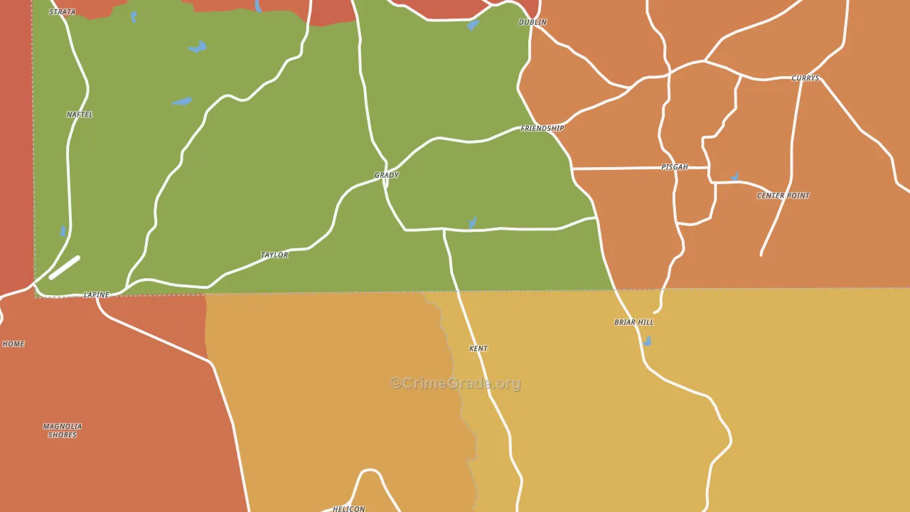 Grady, AL Map of Burglary Rates