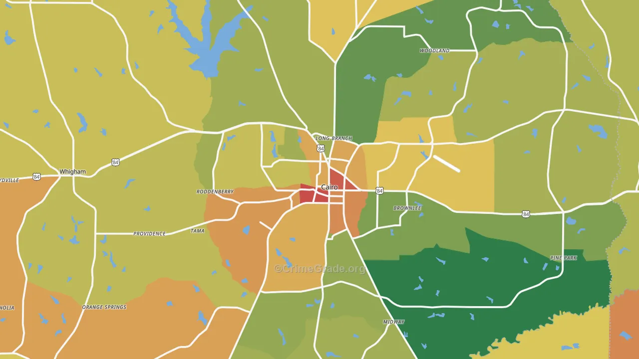 Grady County, GA Map of Burglary Rates