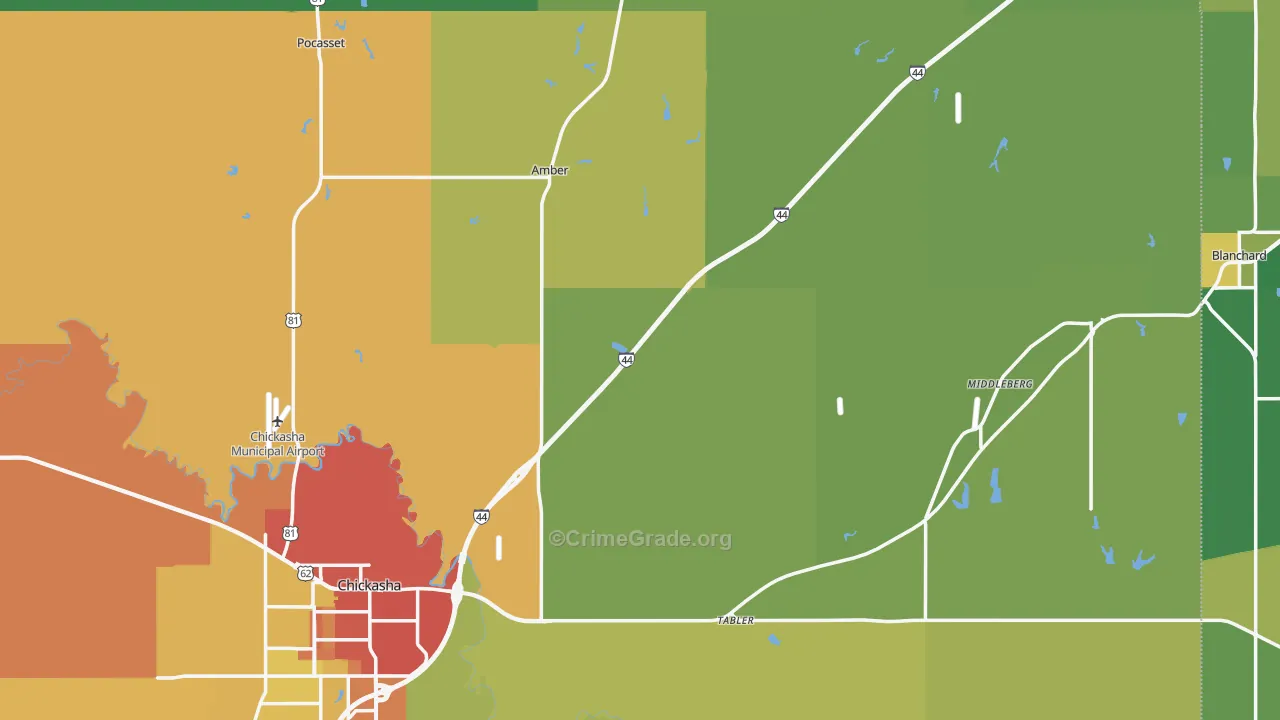 Grady County, OK Map of Burglary Rates