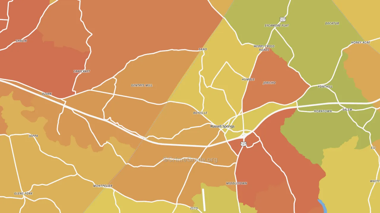 Gradyville, KY Map of Burglary Rates
