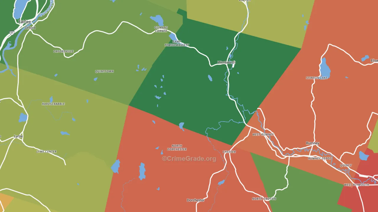 Grafton County, NH Map of Burglary Rates