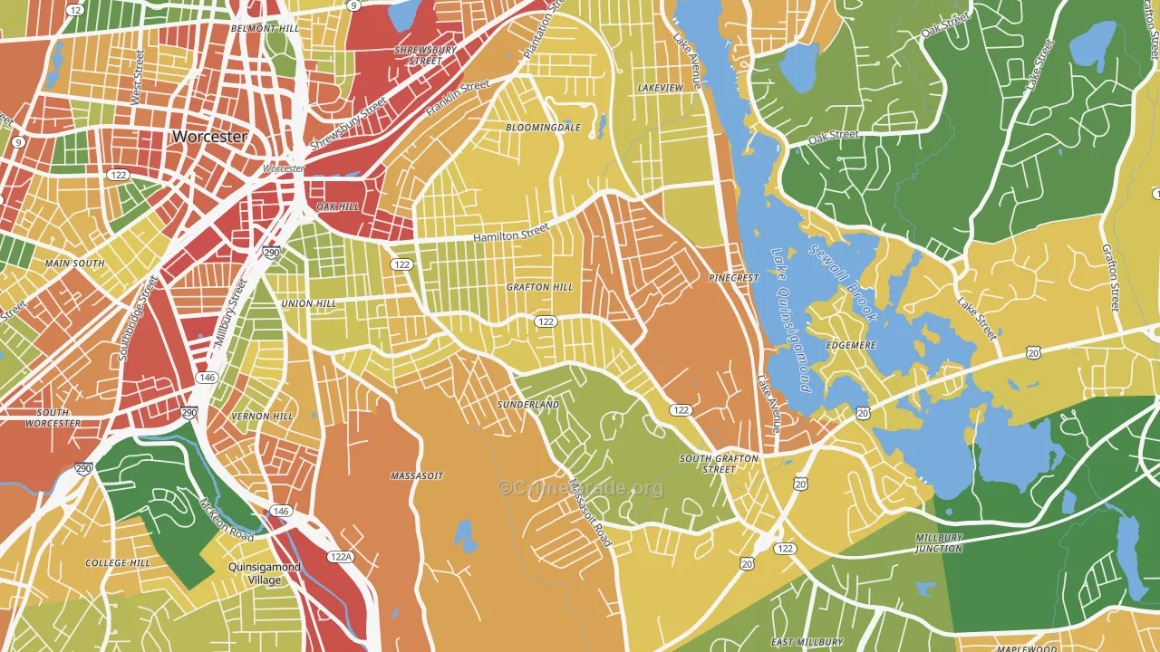 Grafton Hill, Worcester, MA Map of Burglary Rates