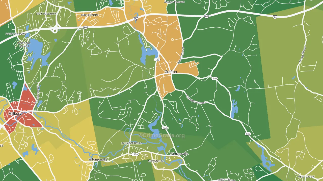 Grafton, MA Map of Burglary Rates