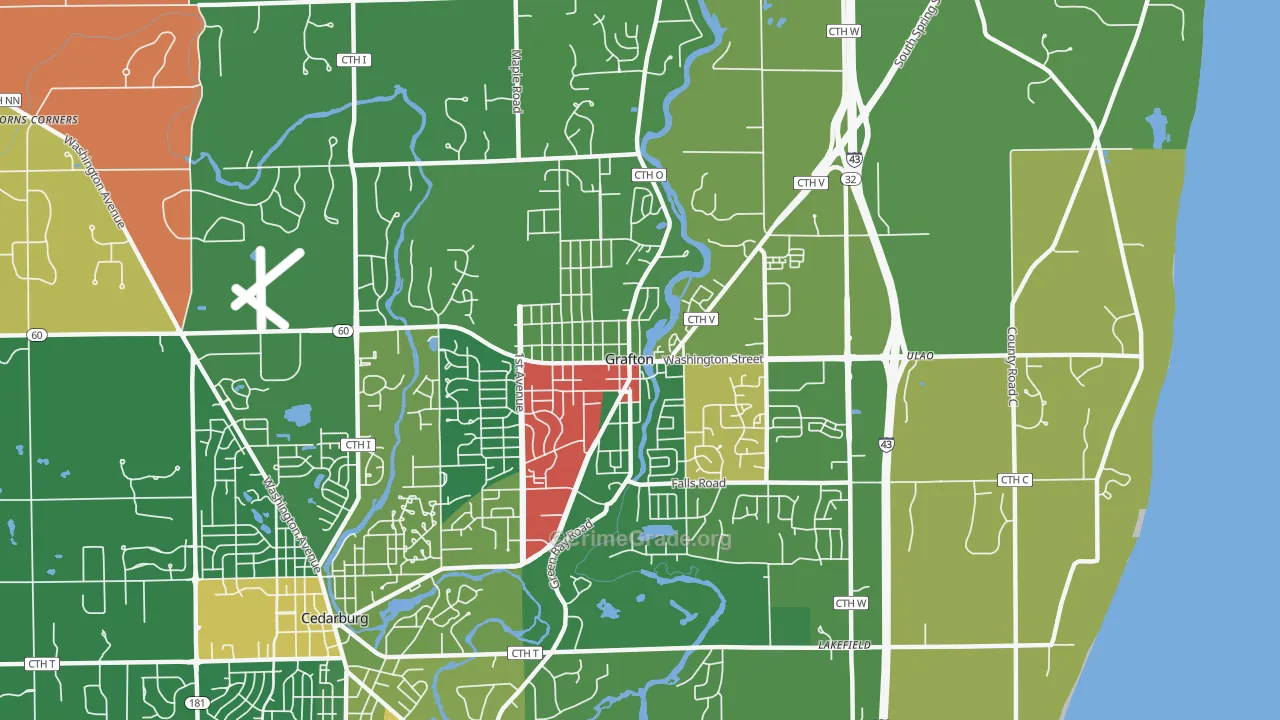 Grafton, WI Map of Burglary Rates