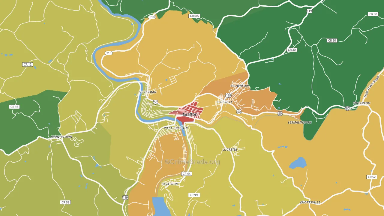Grafton, WV Map of Burglary Rates