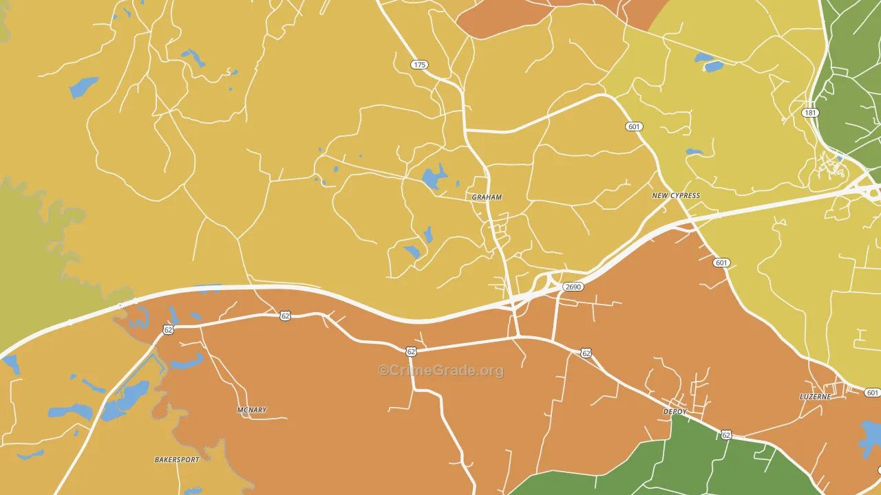 Graham, KY Map of Burglary Rates