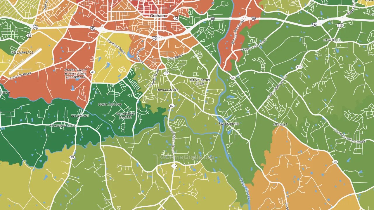 Graham, NC Map of Burglary Rates