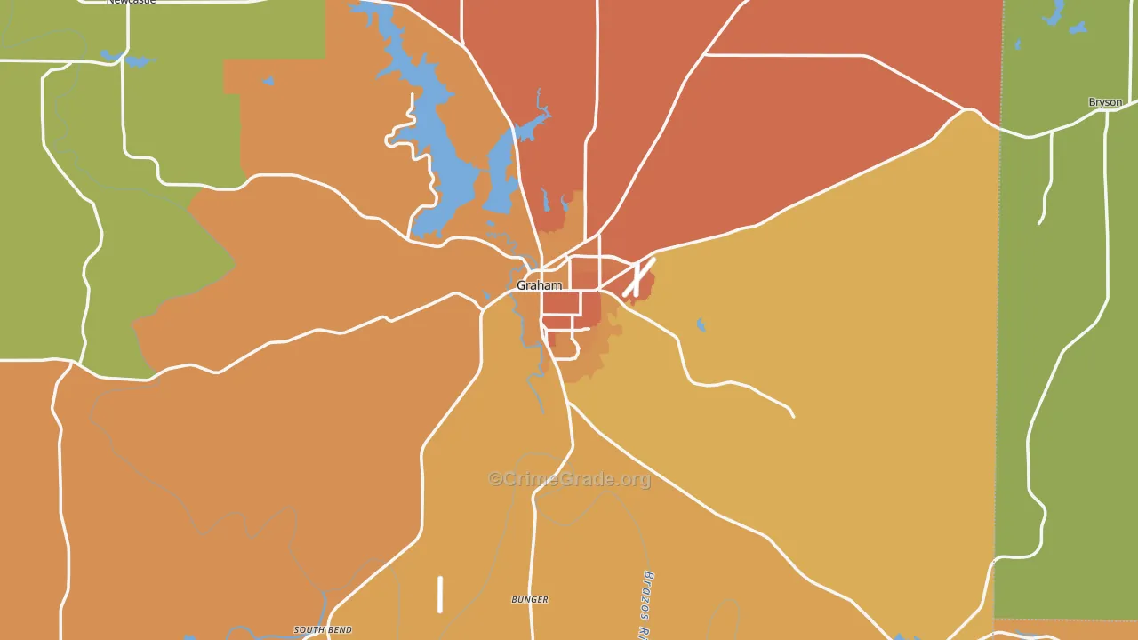 Graham, TX Map of Burglary Rates