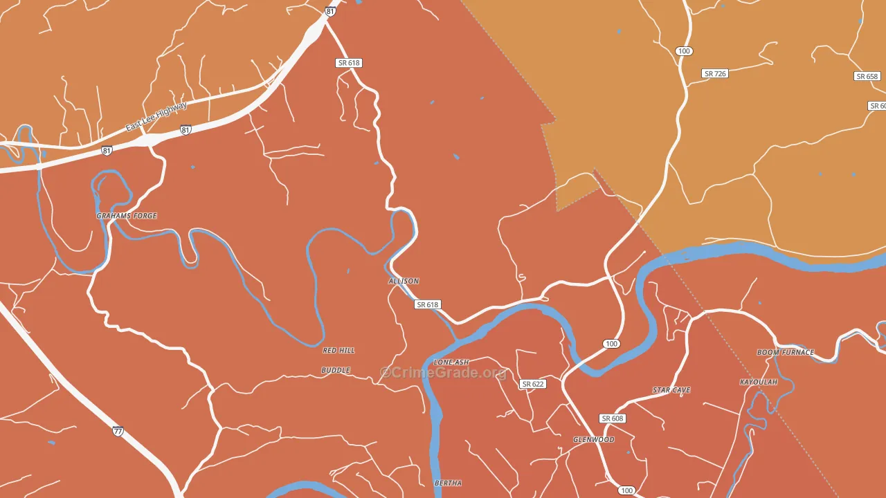 Grahams Forge, VA Map of Burglary Rates