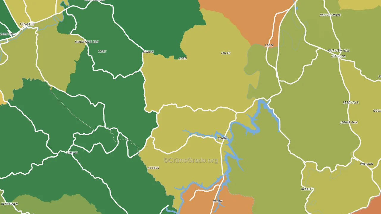 Grahn, KY Map of Burglary Rates