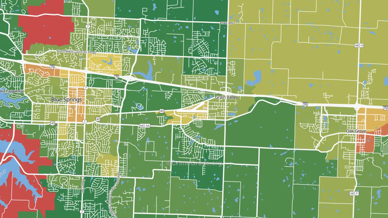 Grain Valley, MO Map of Burglary Rates