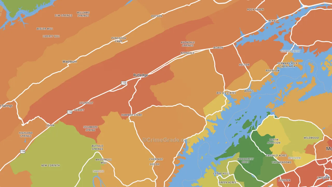 Grainger County, TN Map of Burglary Rates