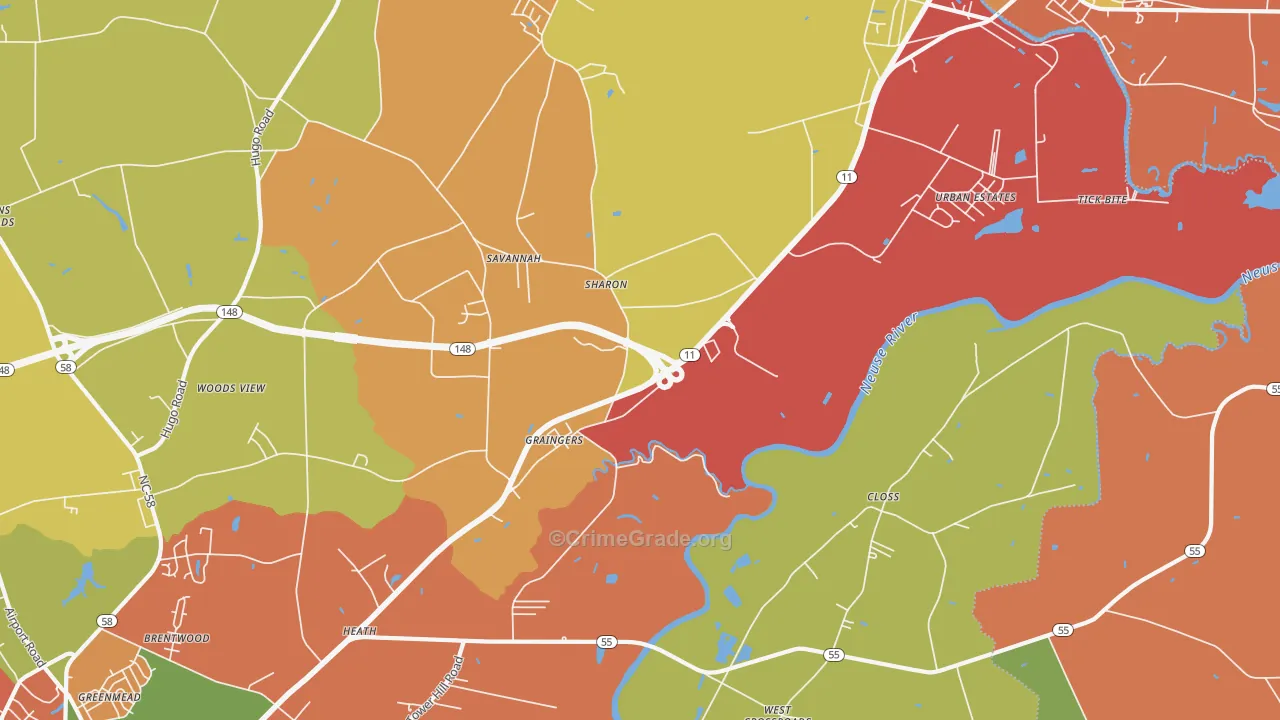 Graingers, NC Map of Burglary Rates