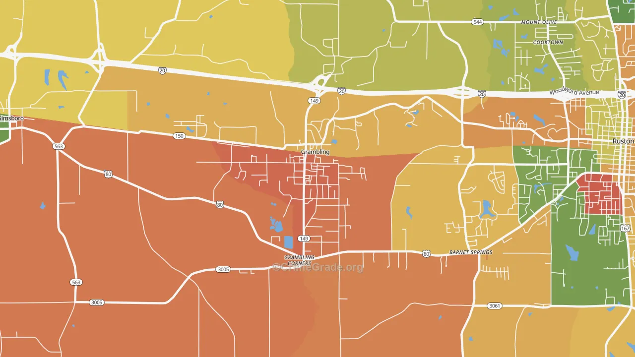 Grambling, LA Map of Burglary Rates