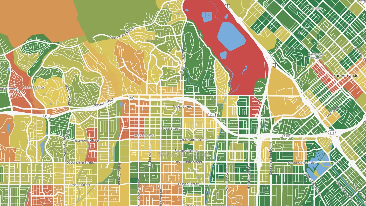 Granada Hills, CA Map of Burglary Rates