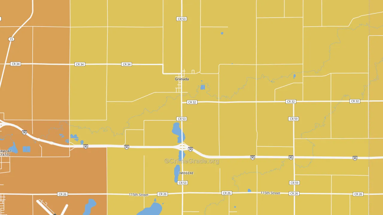 Granada, MN Map of Burglary Rates