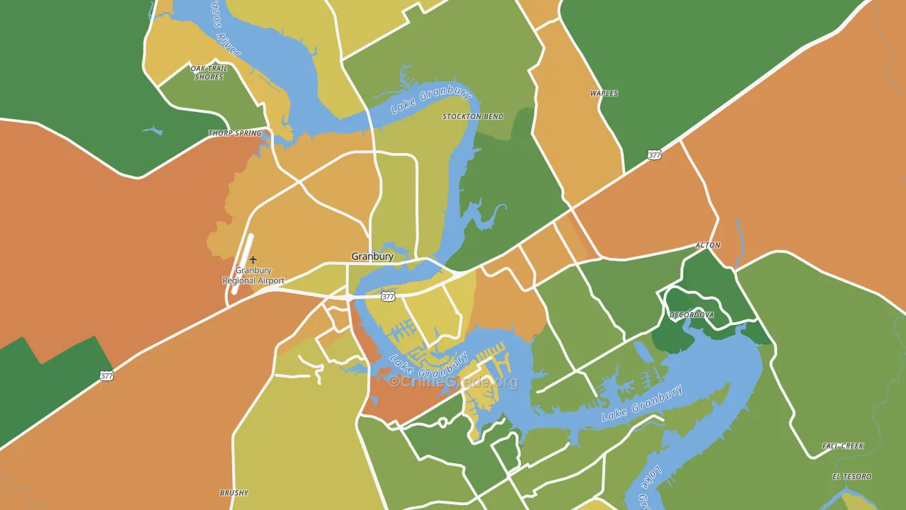 Granbury, TX Map of Burglary Rates