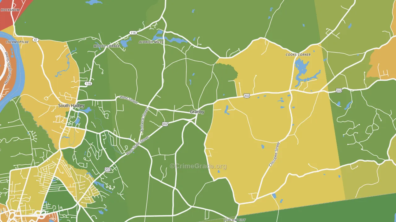 Granby, MA Map of Burglary Rates
