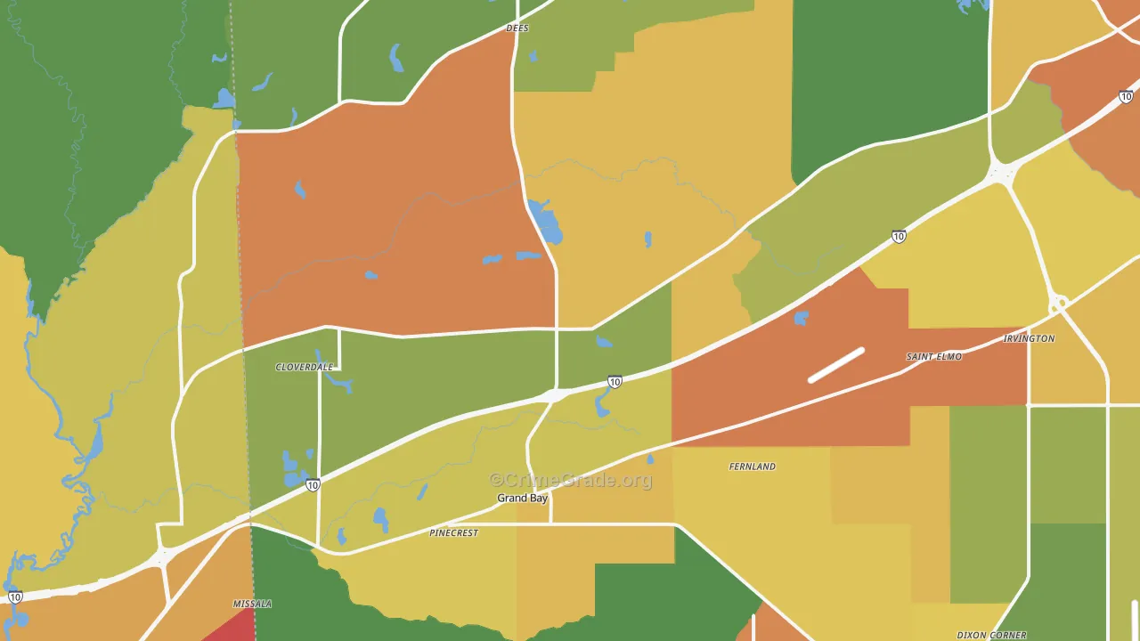 Grand Bay, AL Map of Burglary Rates