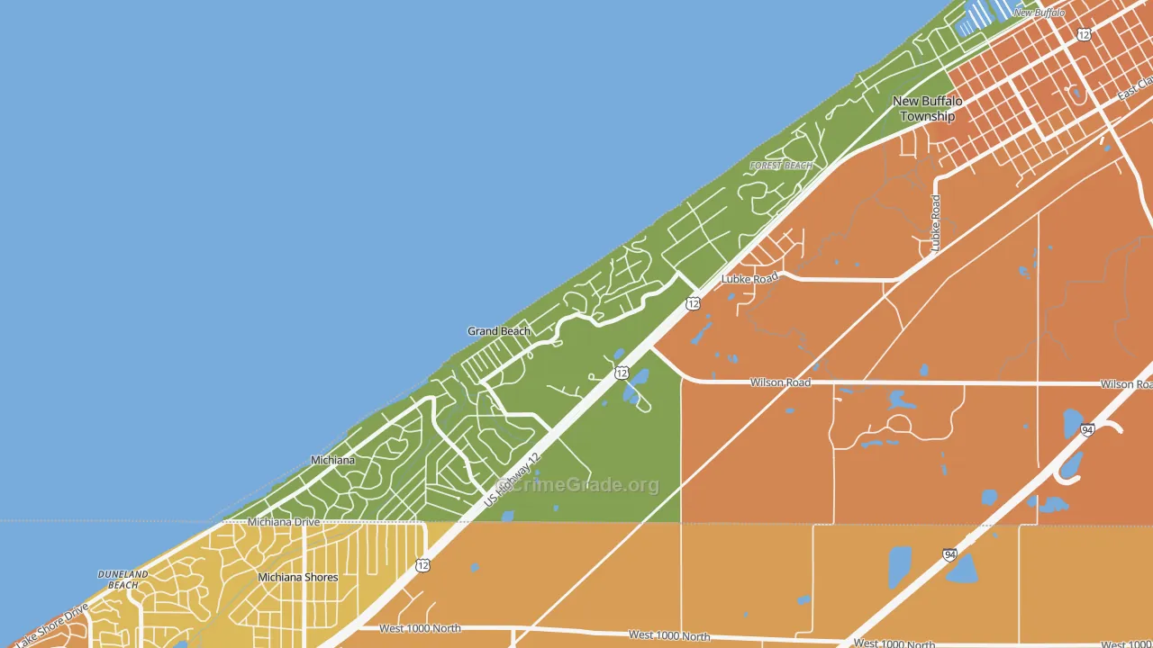 Grand Beach, MI Map of Burglary Rates
