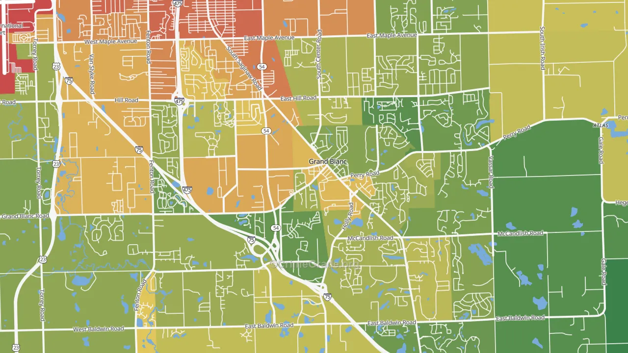 Grand Blanc, MI Map of Burglary Rates