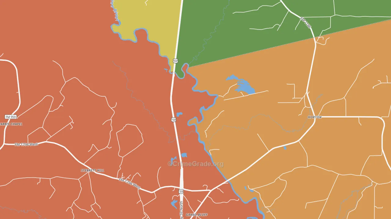 Grand Bluff, TX Map of Burglary Rates
