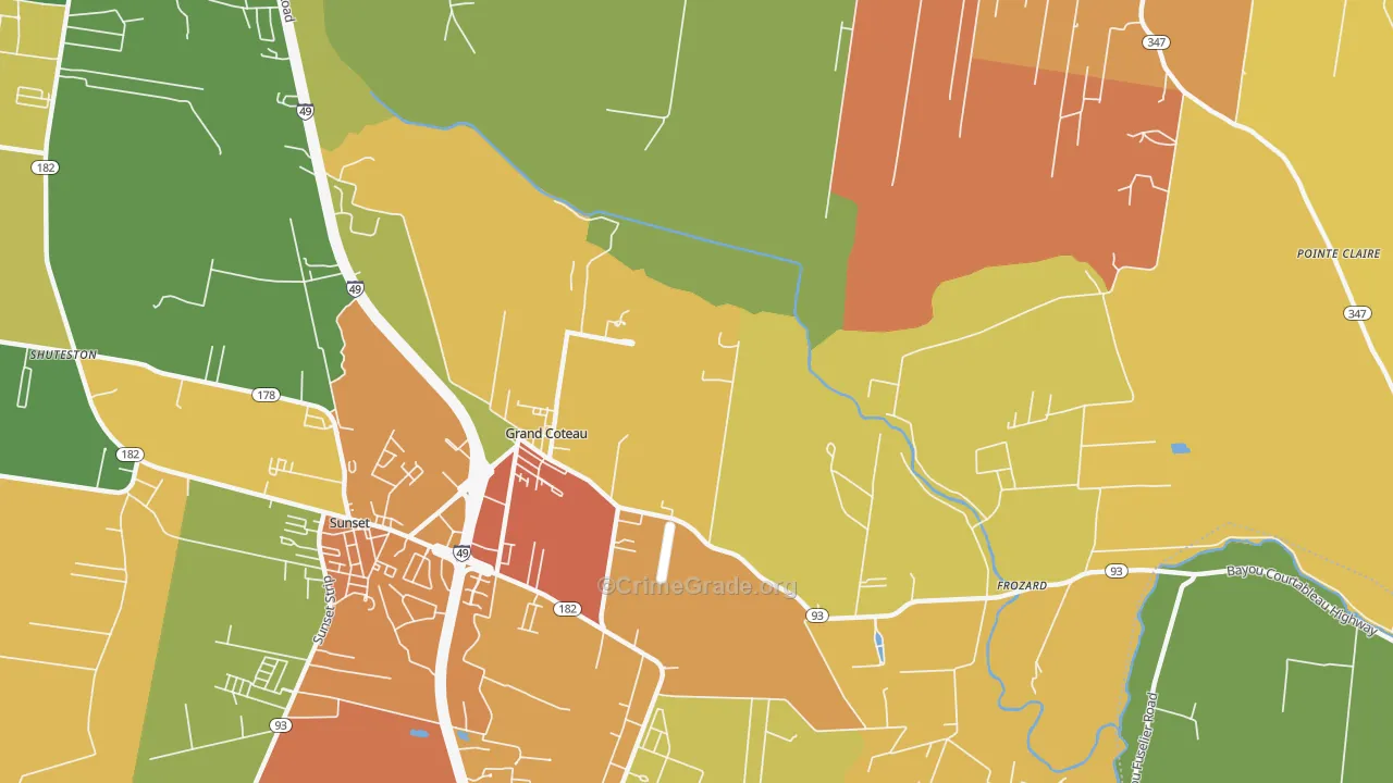 Grand Coteau, LA Map of Burglary Rates