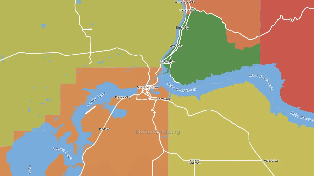 Grand Coulee, WA Map of Burglary Rates