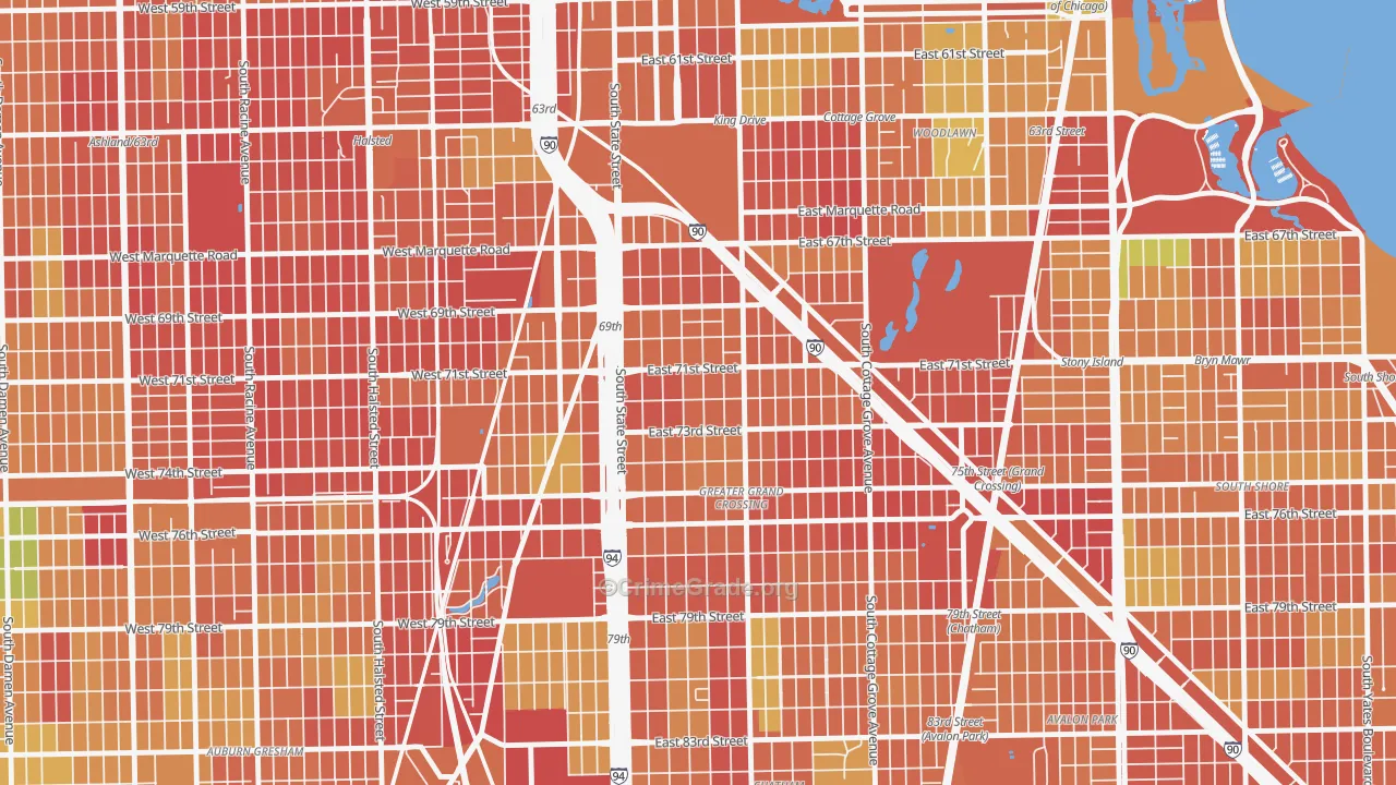 Grand Crossing, Chicago, IL Map of Burglary Rates